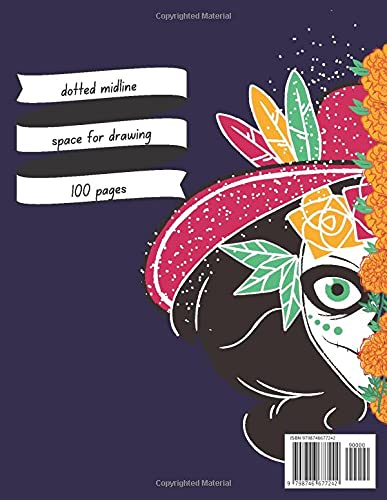 Dia De Muertos - Primary Story Journal: Dotted Midline and Picture Space | Primary Journal Primary Composition Book Grades k-2 12 | 100 Story Pages - Purple (Kids Dia De Muertos Composition Notebooks)