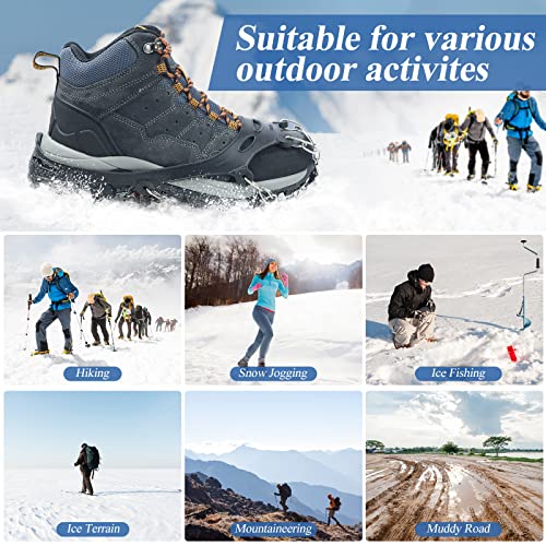 DIDATOOL Crampones para Zapatos con 19 Dientes de Acero Inoxidable para Escalada, montañismo, Trekking, Alta altitud, Invierno y Exterior,L