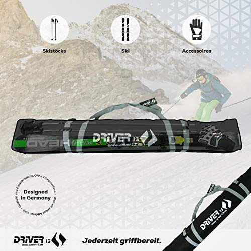 Driver13 ® Bolsa para Bastones de esquí, Bolsa de esquí para el Almacenamiento y el Transporte Durante el esquí, Impermeable 185 cm Negro-Gris