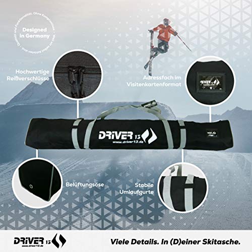 Driver13 ® Bolsa para Bastones de esquí, Bolsa de esquí para el Almacenamiento y el Transporte Durante el esquí, Impermeable 185 cm Negro-Gris