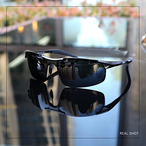 Duco Gafas de sol deportivas polarizadas para hombre con ultraligero y marco de metal irrompible, 100% UV400-8177S (Negro/Gris)