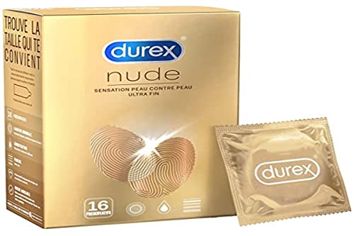 Durex – Preservativos Nude – 16 preservativos extra finos – Sensación de piel contra la piel