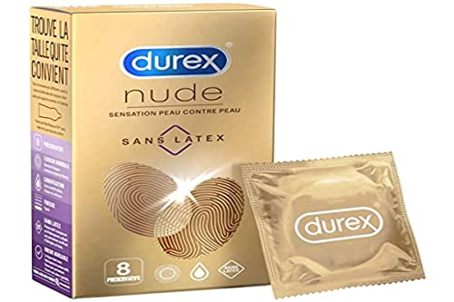 Durex – Preservativos nude sin látex – Sensación de piel contra la piel – 8 preservativos