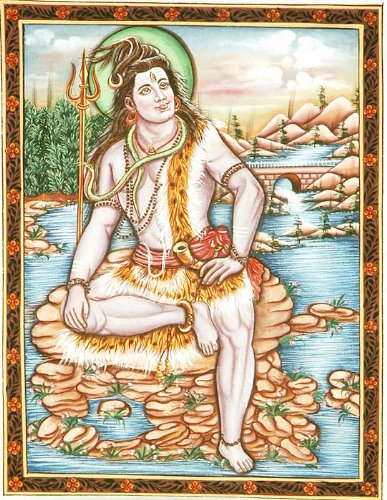 Exotic India Señor Shiva en el Monte Kailash – Agua Color de la Pintura en Tela de algodón