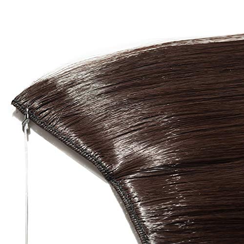 Extensión de cabello con hilo invisible 60cm de pelo largo y liso Extensiones de cabello de banda única 3/4 Cabeza completa, marrón oscuro