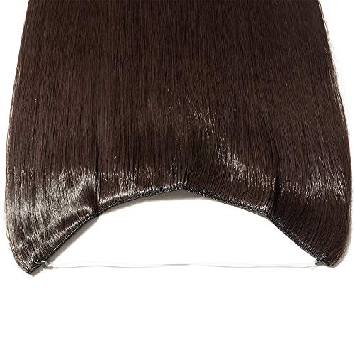Extensión de cabello con hilo invisible 60cm de pelo largo y liso Extensiones de cabello de banda única 3/4 Cabeza completa, marrón oscuro