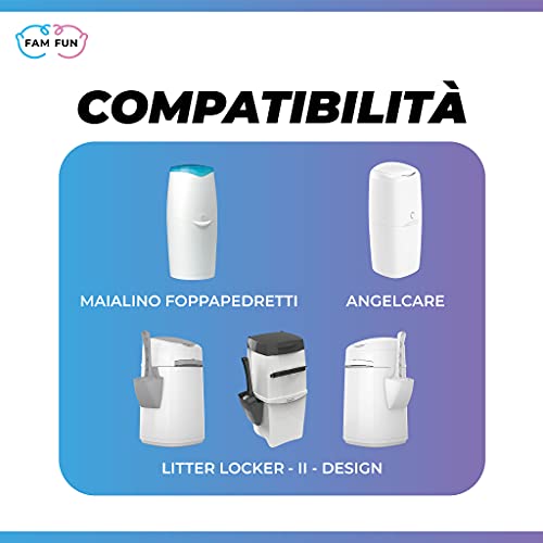 Fam Fun - Recambios Compatible con Cubo de Pañales AngelCare Comfort, Comfort Plus, Captiva y Deluxe, Foppapedretti Maialino, LitterLocker, II & Design - Juego de 5