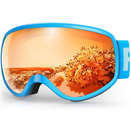 findway Gafas Esqui Niños 3~8 Años Mascara Esqui Niño Gafas de Esqui Niña Niño,Ajustable Anti-Niebla Protección UV Compatible con Casco para Esquiar Deportes Invierno (Lente Naranja (VLT 55.76%))