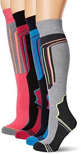 FM London Thermal Ski Socks Multipack Calcetines Altos, Multicolor (Assorted), Talla única (Pack de 4) para Mujer