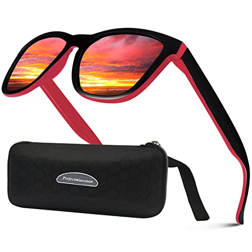 Gafas de sol polarizadas Hombre Mujere Retro/Aire libre Deportes Golf Ciclismo Pesca Senderismo 100% protección UVA gafas unisex golf conducción Gafas gafas de sol (A rojo Lente Espejada)