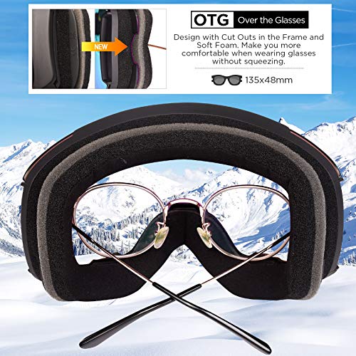 Gafas Esquí Gafas Snowboard Nieve Snow Ski Hombre Mujer Esféricas Grandes Sin Marco con Lentes ​Magnéticas OTG Casco Compatible Anti Niebla 100% Protección UV400 Máscara Gafas Esqui Jóvenes