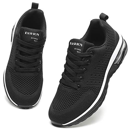GAXmi Zapatillas Deportivas Mujer Zapatos de Malla Transpirables y Ligeros con Cordones y Cojín de Aire para Running Fitness Potenciar Negro 40 EU