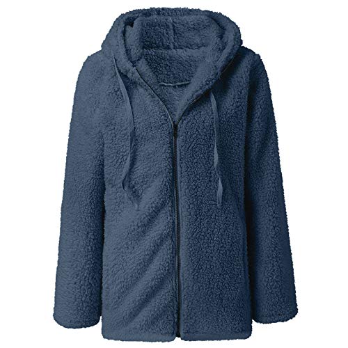 Ghemdilmn - Chaqueta de forro polar para mujer, abrigo con capucha, sudadera de forro polar, manga larga, color liso, otoño e invierno, azul, M