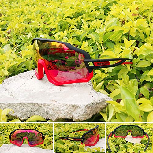 GIEADUN Gafas De Sol Polarizadas para Ciclismo con 3 Lentes Intercambiables UV400 Y Montura De TR-90, Gafas para MTB Bicicleta Montaña De Protección UV (RED)