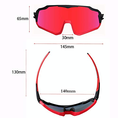 GIEADUN Gafas De Sol Polarizadas para Ciclismo con 3 Lentes Intercambiables UV400 Y Montura De TR-90, Gafas para MTB Bicicleta Montaña De Protección UV (RED)