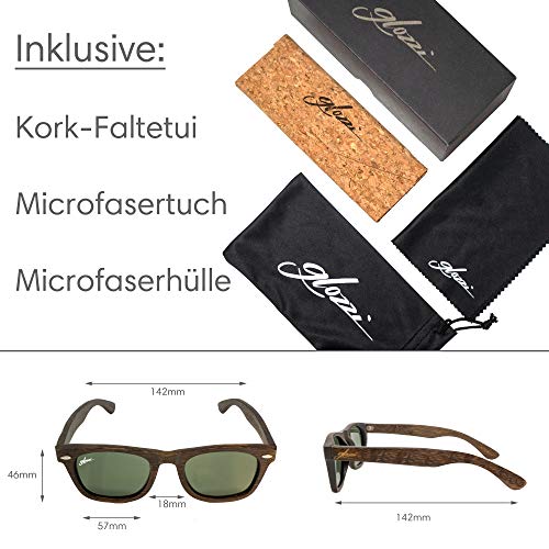 glozzi Gafas de sol madera de bambú para hombre y mujer con lentes reflectantes y polarizadas UV400 de categoría 3 y estuche de corcho - Marrón