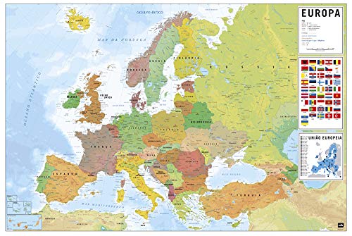 Grupo Erik Póster Mapa de Europa PT, Físico-Político, Multicolor, 61 x 91,5 cm