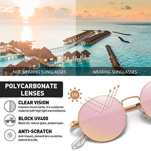 H HELMUT JUST Gafas De Sol para Mujer y Hombre Redondas Retro Rosa Tipo Espejo Protección UV400 HJ1303