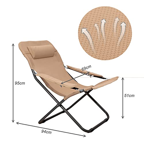 HOMECALL - Silla de camping plegable con respaldo ajustable de textileno 2 × 1, beige