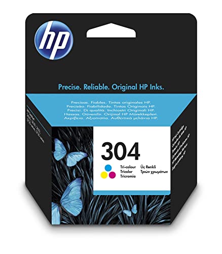 HP 304 N9K05AE, Tricolor, Cartucho de Tinta Original, Compatible con impresoras de inyección de tinta HP DeskJet 2620, 2630, 3720, 3730, 3750, 3760; HP Envy 5010, 5020, 5030
