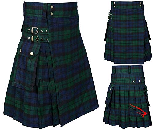 huateng Vestido escocés para Hombre Falda de montaña Tradicional Kilt de Combate Tradicional con Bolsillos