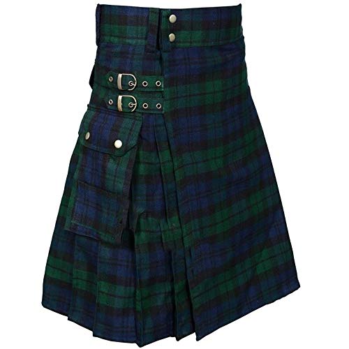 huateng Vestido escocés para Hombre Falda de montaña Tradicional Kilt de Combate Tradicional con Bolsillos