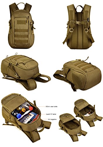 HUNTVP 12L Mini Mochila de Asalto Militar Táctical Molle Bolsa Bandolera para Senderismo Caza Camping - Color Negro