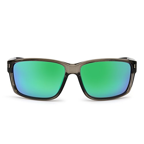 JIM HALO Polarizadas Deporte Gafas de Sol Espejo Envolver Alrededor Conducir Pescar Hombre Mujer(Gris/Verde)