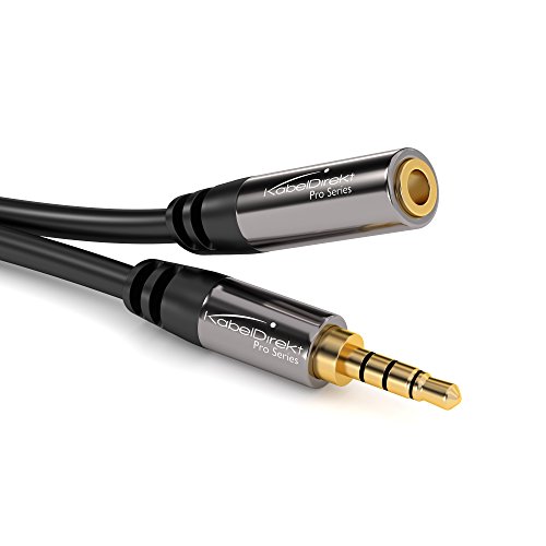KabelDirekt – 1m Cable de Extensión 3,5mm 4 Pin Jack (Cable Aux, Audio Estéreo, Conector Macho a Conector Hembra, soporta Tono de micrófono, para Extender Cables de Auriculares), Pro Series