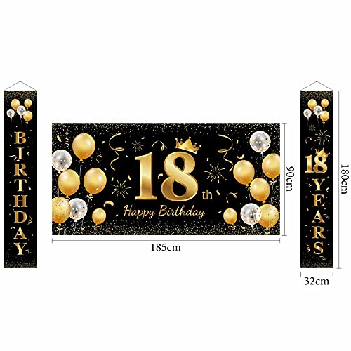 KAINSY Banner de telón de fondo de 18 cumpleaños, telón de fondo de tela de color negro y dorado para fotos de 18 cumpleaños, decoración de pared de jardín para hombres y mujeres
