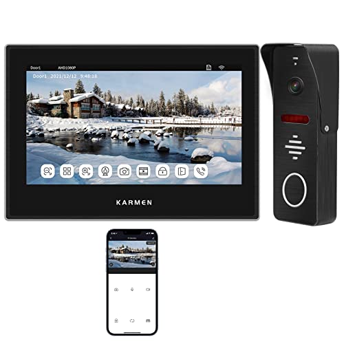 Karmen Tuya cámara de timbre de video Wi-Fi para el hogar, trabajo con alexa, pantalla táctil de 7 pulgadas, videoportero con cable para villa, detección de movimiento, grabación de video,conversación