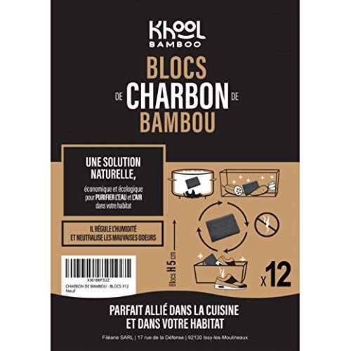 KHOOL BAMBOO | Bloques Finos de Carbón de Bambú | Purificador de agua natural y ambientador | Juego de 12 bloques de carbón de bambú