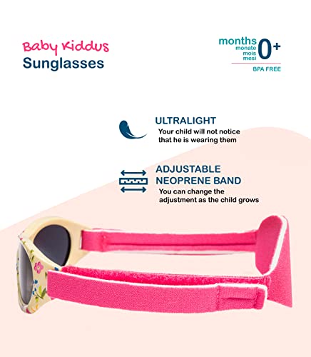 Kiddus Gafas de sol Baby para bebés, NIÑOS Y NIÑAS, desde 0 meses a 2 años, 100% protección UV, MUY CÓMODAS gracias a la SUAVE banda ajustable, el regalo ideal para recién nacidos.