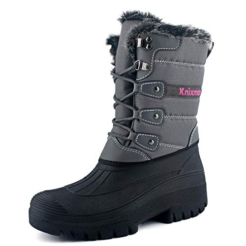 Knixmax Botas de Nieve para Mujer Botas de Invierno Calientes Forrado Piel Suelas Impermeables Antideslizante Zapatos Gris 42 EU