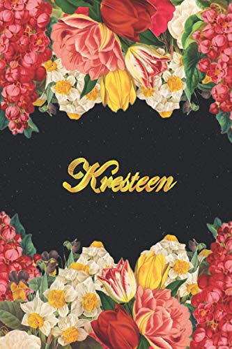 Kresteen: Lined Notebook / Journal with Personalized Name, & Monogram initial K on the Back Cover, Floral cover, Gift for Girls & Women