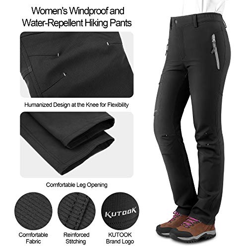 KUTOOK Pantalones Softshell Mujer Invierno Pantalones Deporte Impermeables para Montaña Trekking Senderismo Escalada con Forro Polar(Negro,M)
