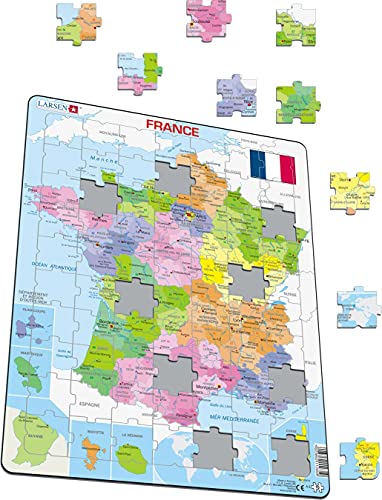 Larsen A5 Mapa Político de Francia, edición en Francés, Puzzle de Marco con 70 Piezas