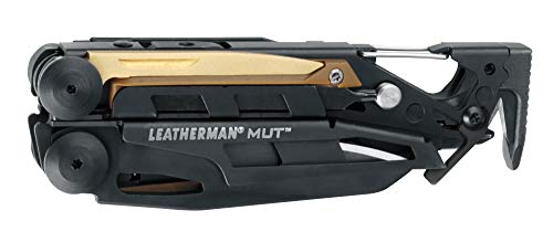 Leatherman Mut - Multiherramienta militar con rascador de carbón de bronce, con un total de 16 utensilios incorporados, en negro con una funda Molle negra