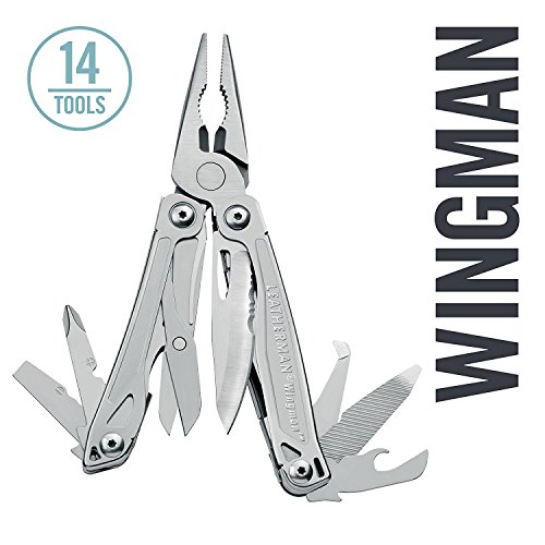 Leatherman Wingman - Multiherramienta de bricolaje hecha en EE.UU. con 14 herramientas, opción de bloqueo, alicates, destornilladores y un abrebotellas, en acero inoxidable con una funda de nylon