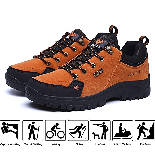 LECYGNB Zapatillas de Trekking Hombre Impermeable Zapatillas de Senderismo Al Aire Libre Botas de Montaña Zapatillas de Camping Antideslizantes Sneakers Naranja 41