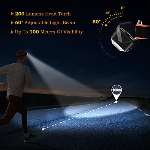 Linterna Frontal LED, 1800 Lux Lámpara de Cabeza Recargable Súper Brillante con 5 Modos de Luz Frontal USB IPX5 Ligero Impermeable para Pesca, Camping, Lectura, Senderismo, Ciclismo, Caza