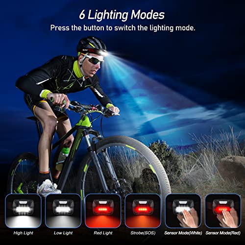 Linterna Frontal LED Recargable, Blukar COB Linterna Cabeza Recargable USB de 6 Modos, Super Brillante Con Modo de Inducción Ligera y Impermeable para Correr, Acampar, Pescar, Ciclismo