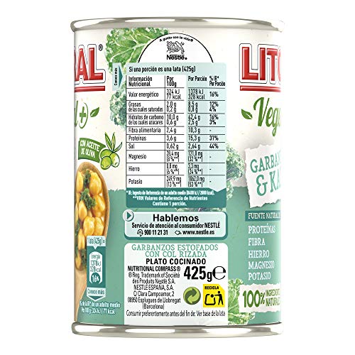 LITORAL Super Alimentos Plato Preparado de Garbanzos con Kale, Sin Gluten, 425g