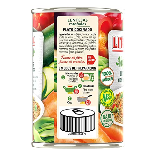 LITORAL Vegetal Lentejas con Verduras - Plato Preparado Sin Gluten - Paquete de 10x425g - Total: 4.250kg
