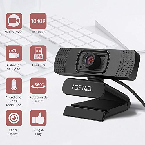 LOETAD Cámara Web Webcam 1080P Full HD con Micrófono Estéreo para Video Chat y Grabación Compatible con Windows, Mac