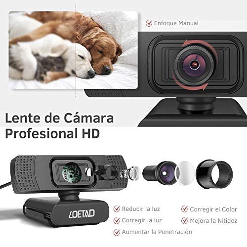 LOETAD Cámara Web Webcam 1080P Full HD con Micrófono Estéreo para Video Chat y Grabación Compatible con Windows, Mac