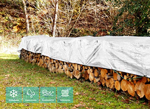 Lona Impermeable (2 x 3 m) Reforzada con Ojales de Acero Inoxidable. Para Leña y Objetos de Jardín, Vehículos, Protección contra UV. Color Blanco