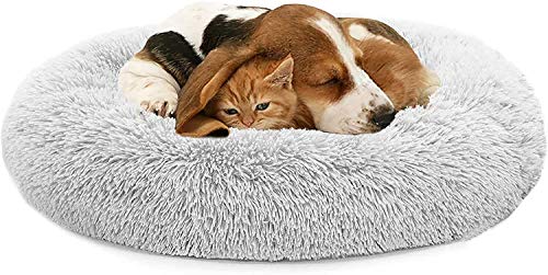 LRuilo Camas extra gigantes de felpa para perros, cama redonda y cálida, para perros, lavable, cómoda cama para perros grandes y medianos (L-80 cm, gris claro)