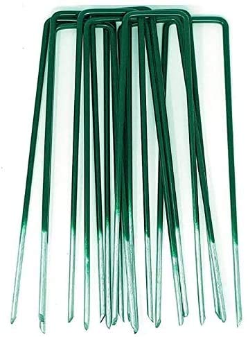 Lucatex Grapas en Forma de U de 17cm x 3,5 cm para Jardín, Césped Artificial, Telas y Mallas - Color Verde - Metálicas - Galvanizadas para Evitar óxido (100)
