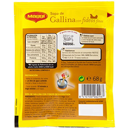 Maggi - Sopa de Gallina con Fideos Finos - 68 g - [Pack de 18]